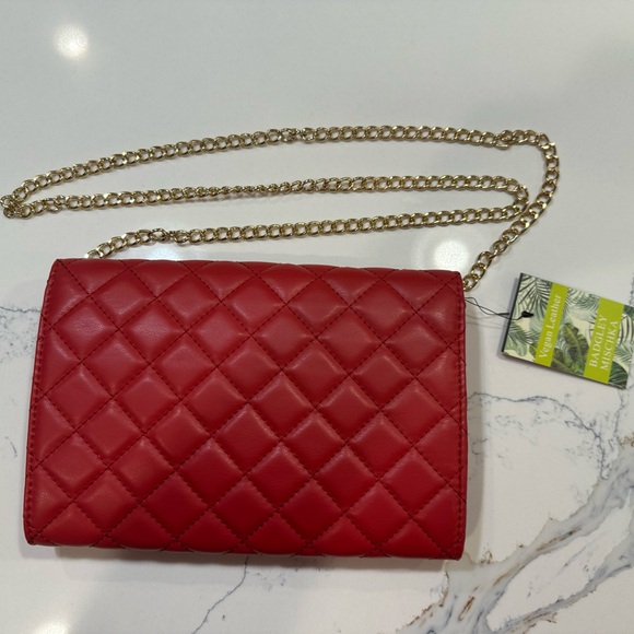 Badgley Mischka Quilted Crossbody Bag Designer Purse with Studs; Color - Red - Picture 2 of 7
